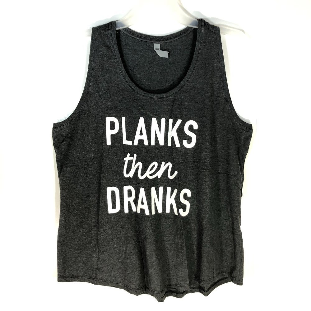 Instant Message Tee Womens 1XWHeather Charcoal 'Planks Then Dranks' Racerback